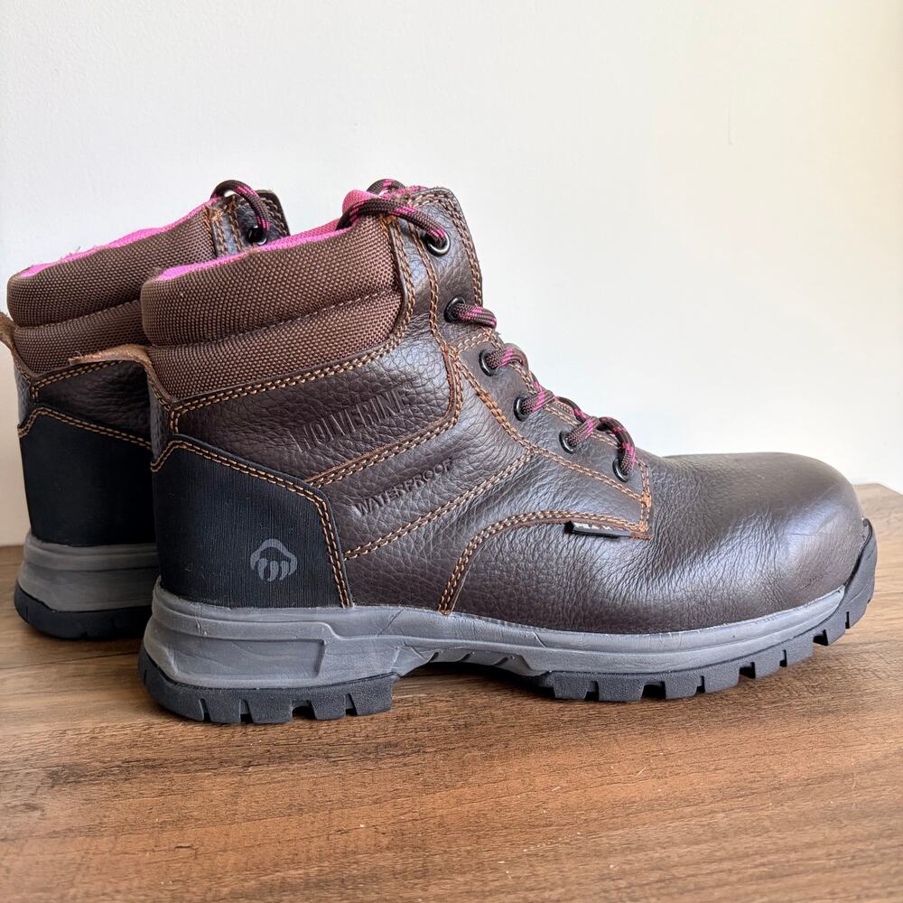 Wolverine Piper Waterproof Leather‎ Steel Toe Women's 8.5 Work Boots Brown Pink - Picture 3 of 9